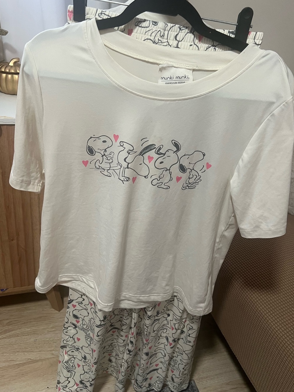 munki munki White Snoopy Heart Pajama Set with Pink Accents